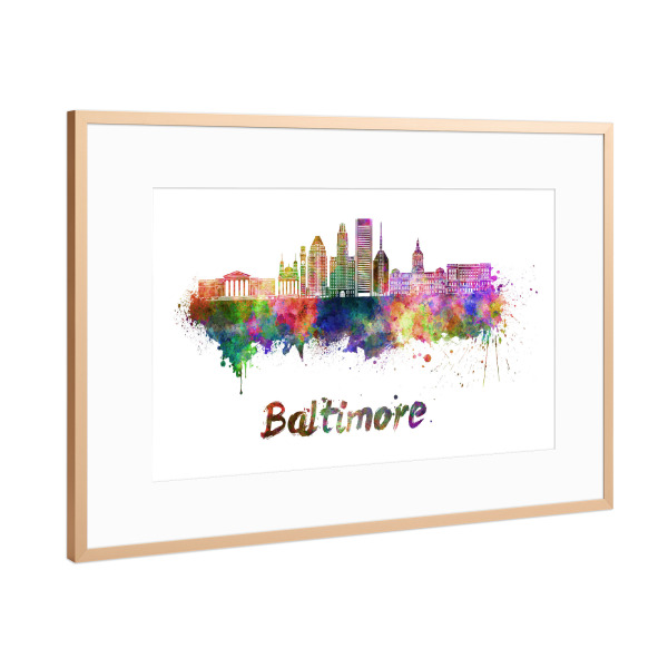 Poster mit Rahmen Kupfer "BALTIMORE skyline in watercolor-c" artboxONE - Städte,Reise,Abstrakt,Architektur