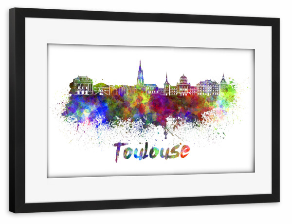 Poster mit Rahmen schwarz "Toulouse skyline in watercolor-x" artboxONE - Städte,Abstrakt,Architektur