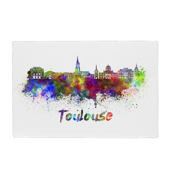 Metall Poster "Toulouse skyline in watercolor-x" artboxONE - Städte,Abstrakt,Architektur