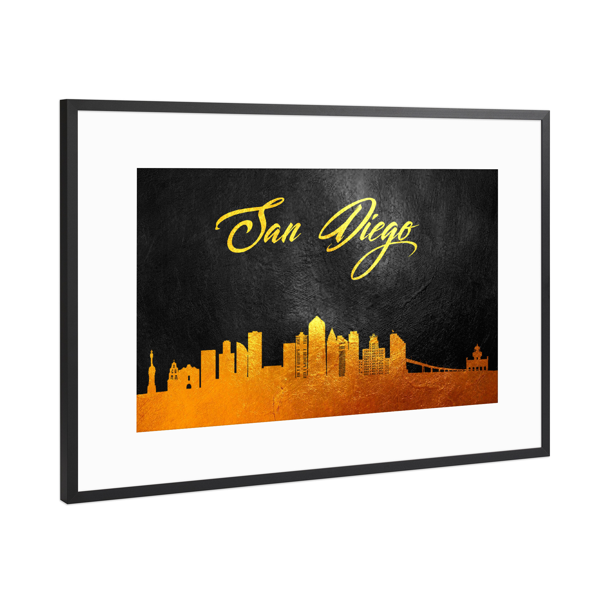 Poster mit Rahmen Schwarz (Metallic) "San Diego California Gold" artboxONE - Städte - San diego,California,Gold,Skyline,City,Stadt