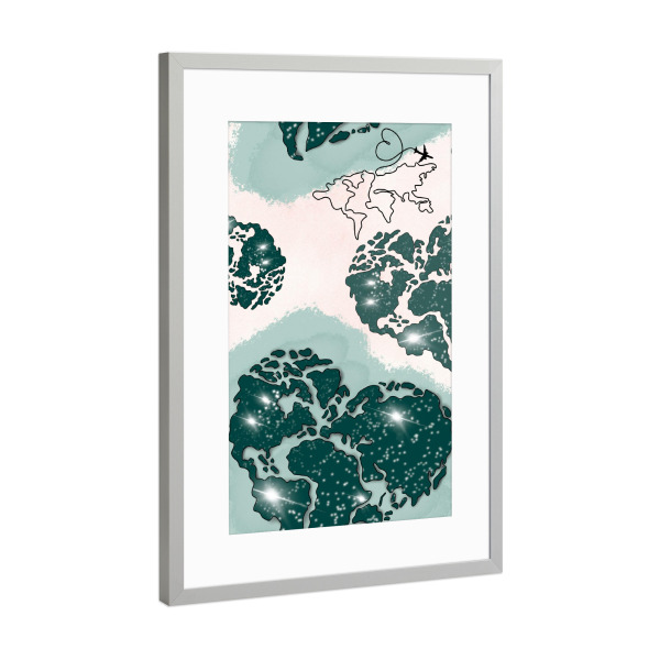 Poster mit Rahmen Silber "Travel In My Heart Pattern" artboxONE - Städte,Reise,Reise / Länder,Kartografie