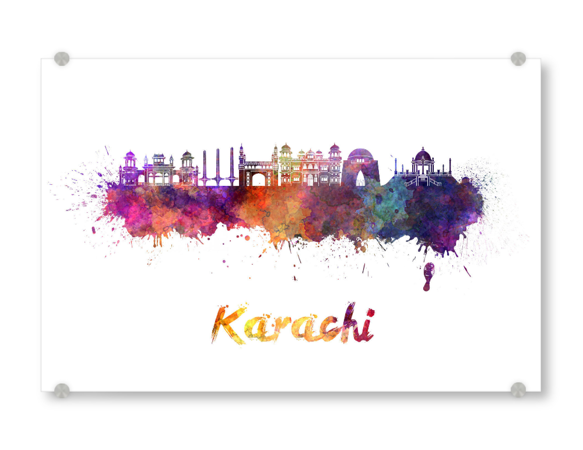 Acrylglasbild "KARACHI skyline in watercolor" artboxONE - Städte,Abstrakt,Architektur