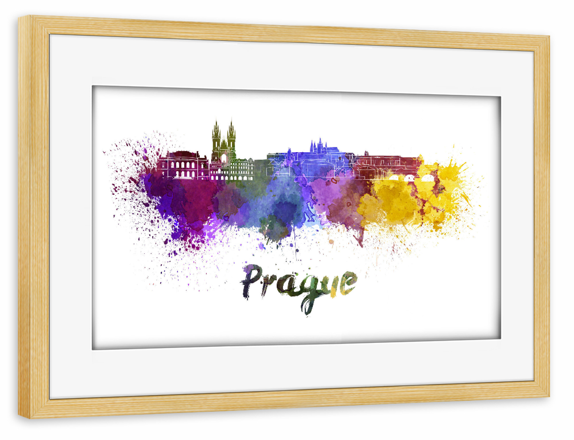 Poster mit Rahmen kiefer "PRAGUE skyline in watercolor-m" artboxONE - Städte,Abstrakt,Architektur