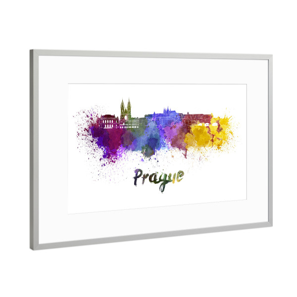 Poster mit Rahmen Silber "PRAGUE skyline in watercolor-m" artboxONE - Städte,Abstrakt,Architektur