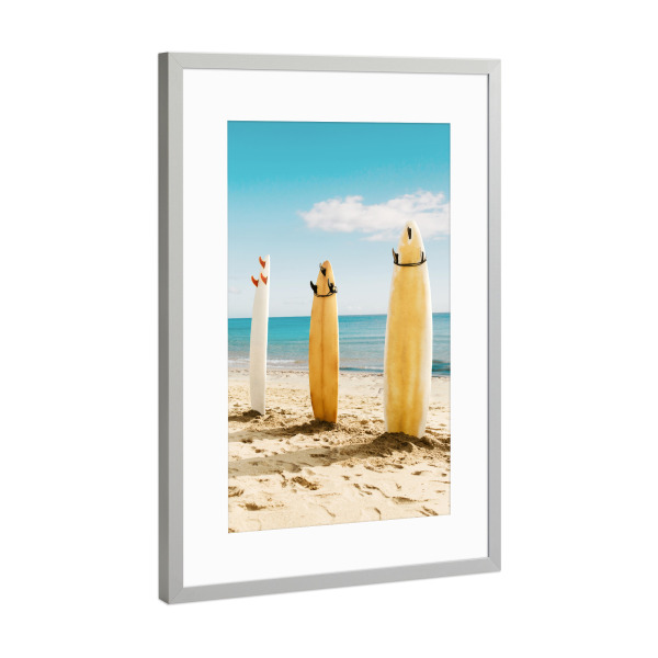 Poster mit Rahmen Silber "Malibu Surfboards" artboxONE - Natur,Reise / Strand und Meer,Sport / Sommerspiele,Städte / Los Angeles