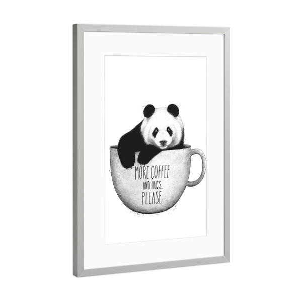 Poster mit Rahmen Silber "Panda with coffee" artboxONE - Natur,Tiere,Essen & Trinken,Für Mama,Lustig