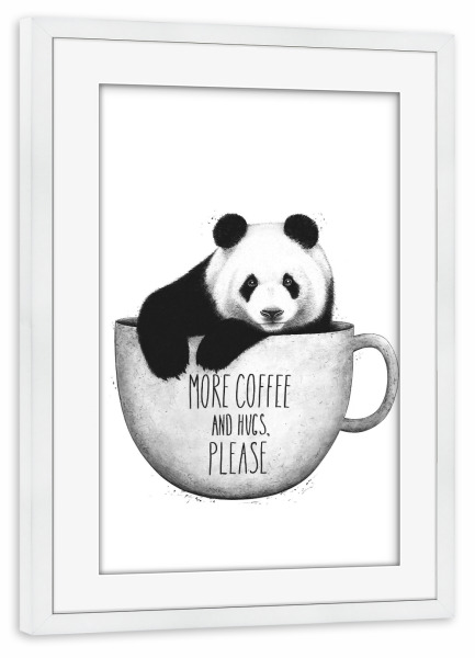 Poster mit Rahmen weiß "Panda with coffee" artboxONE - Natur,Tiere,Essen & Trinken,Für Mama,Lustig