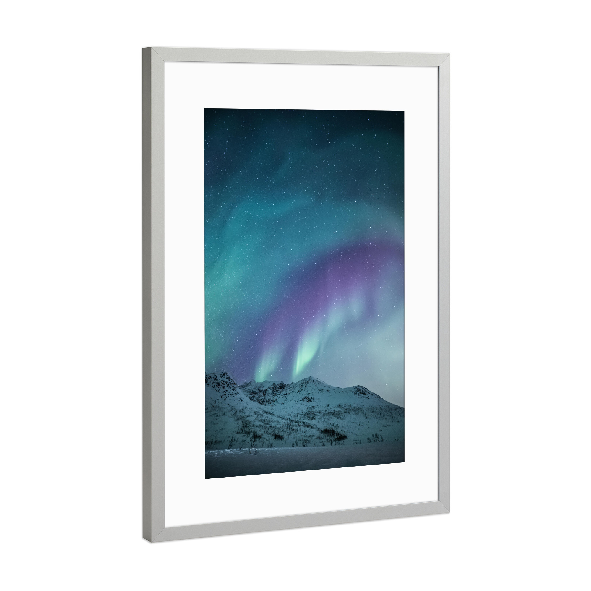 Poster mit Rahmen Silber "Arctic Night Sky" artboxONE - Natur