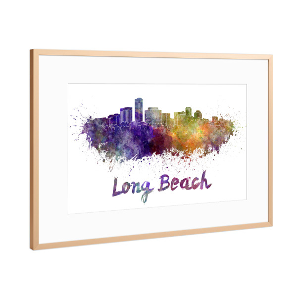 Poster mit Rahmen Kupfer "LONG BEACH skyline in watercolor-b" artboxONE - Städte,Abstrakt,Architektur