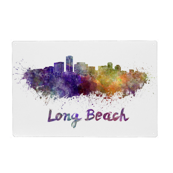 Holzbild "LONG BEACH skyline in watercolor-b" artboxONE - Städte,Abstrakt,Architektur