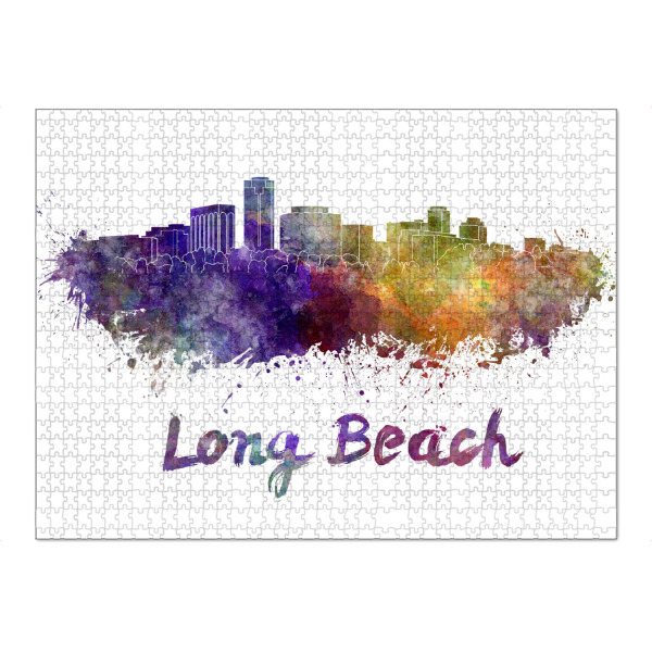 Puzzle Ravensburger "LONG BEACH skyline in watercolor-b" artboxONE - Städte,Abstrakt,Architektur