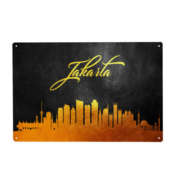Holzbild "Jakarta Indonesia Gold Skyline" artboxONE - Städte - Jakarta,Indonesia,Gold,Skyline,City,Stadt,Indonesien