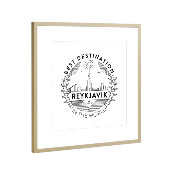 Poster mit Rahmen Gold "Reykjavik Badge" artboxONE - Städte,Reise,Schwarzweiß
