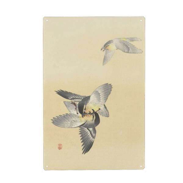 Metall Poster "Zwei kämpfende Vögel" artboxONE - Natur,Tiere - Koson ohara,Japan,Animals,Tiere,Vögel,Birds,Natur,Nature,Malerei,Gemälde,Kunst