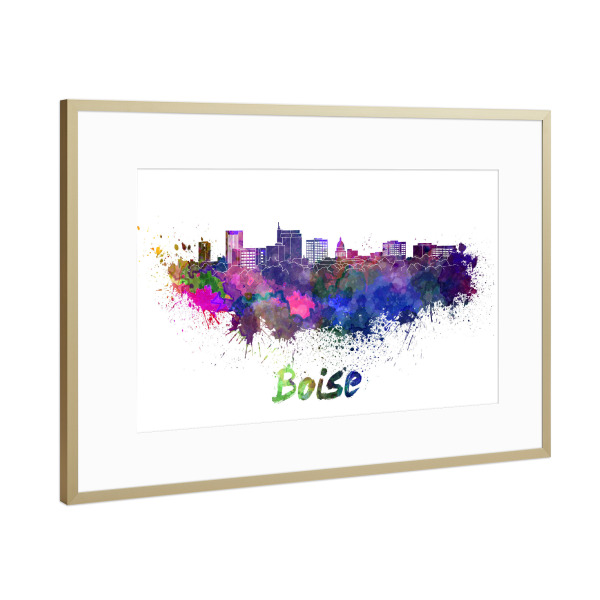 Poster mit Rahmen Gold "BOISE skyline in watercolor" artboxONE - Städte,Reise,Abstrakt,Architektur
