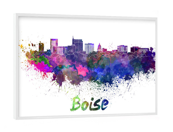 Poster mit weißem Rahmen "BOISE skyline in watercolor" artboxONE - Städte,Reise,Abstrakt,Architektur