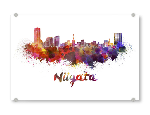 Acrylglasbild "NIIGATA skyline in watercolor" artboxONE - Städte,Abstrakt,Architektur