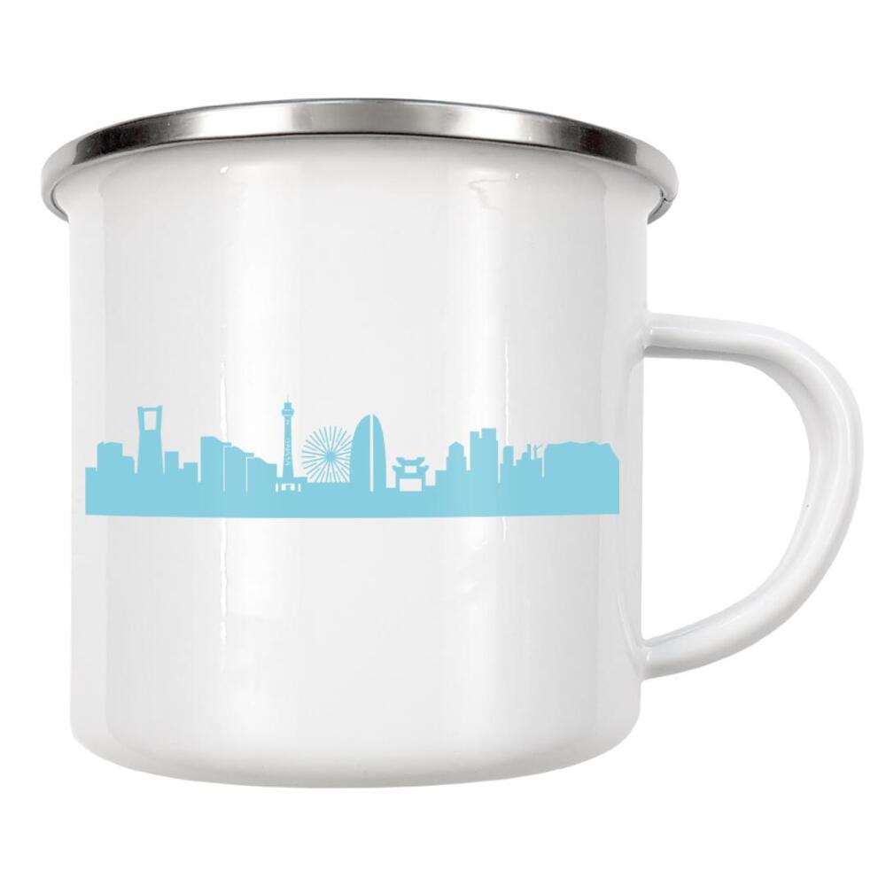 Emaille Tasse "YOKOHAMA 08 Skyline Pastel-Blue Print monochrome" artboxONE - Städte,Abstrakt,Architektur,Städte / Weitere