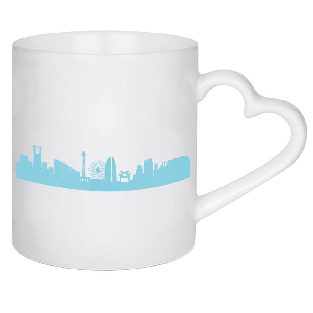 Herztasse "YOKOHAMA 08 Skyline Pastel-Blue Print monochrome" artboxONE - Städte,Abstrakt,Architektur,Städte / Weitere