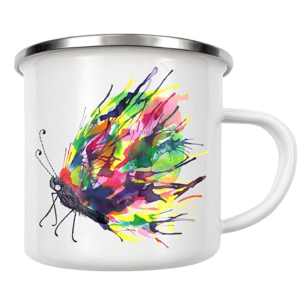 Emaille Tasse "Black Cocoon" artboxONE - Tiere - Butterfly,Cocoon,Watercolor,Animals,Nature,Insects,Schmetterling,Wasserfarben,Kokon,Insekt,Fühler