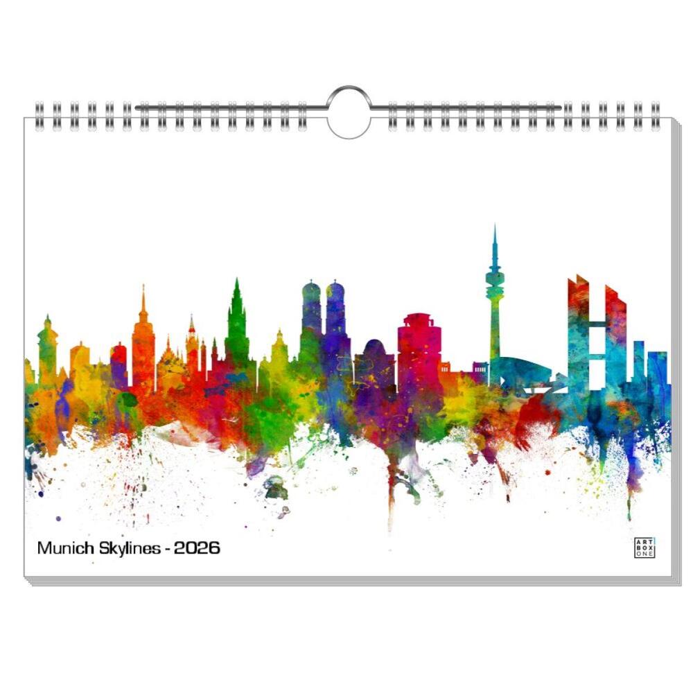 artboxONE Wandkalender A4 2026 Munich Skylines München