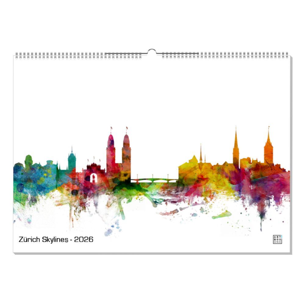 artboxONE Wandkalender A2 2026 Zürich Skylines Zürich