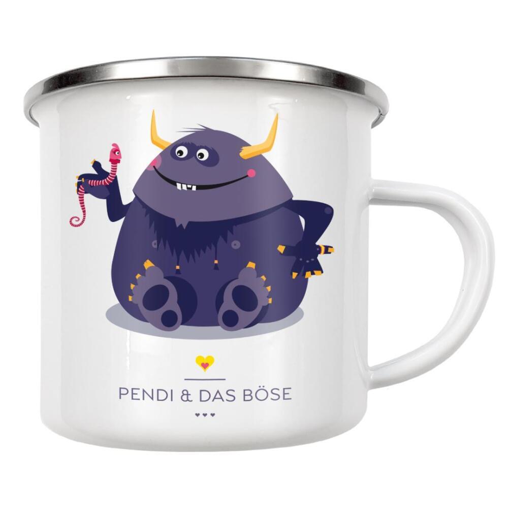 Emaille Tasse "Pendi und das Böse" artboxONE - Für Kinder - Monster,Freundschaft,Freunde,Friends,Kinderzimmer