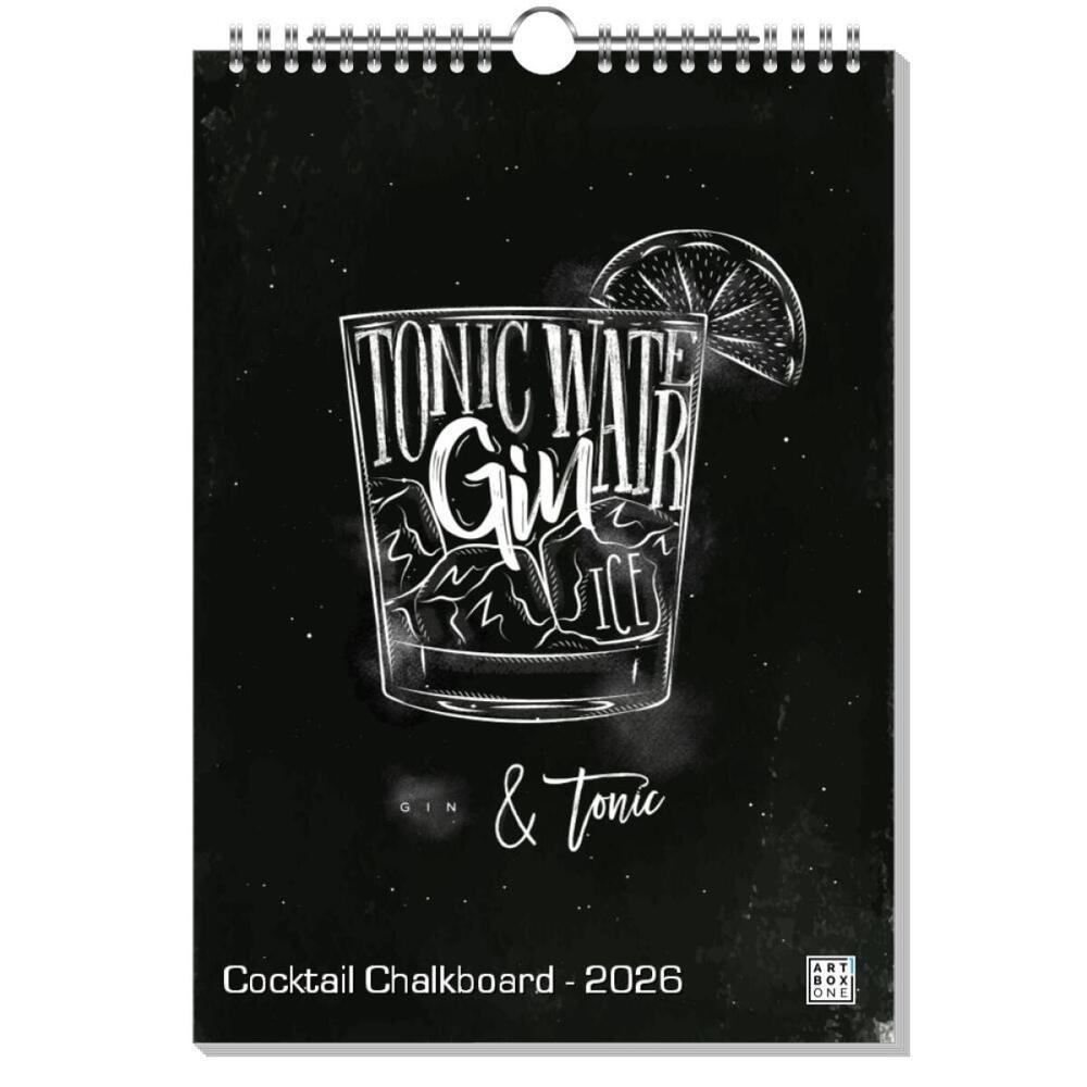 artboxONE Wandkalender A4 2025 Cocktail Chalkboard Cocktails
