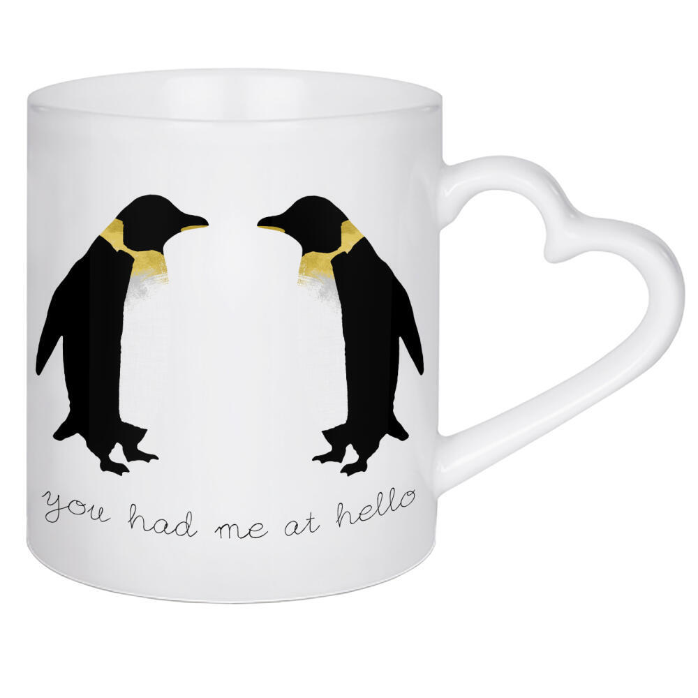 Herztasse "Penguin Hello" artboxONE - Typografie,Natur,Tiere,Liebe - Pinguin,Pinguine,Hello