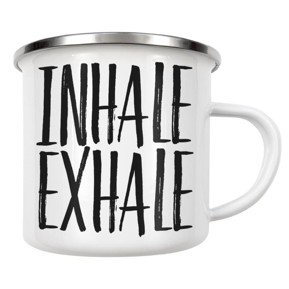 Emaille Tasse "Inhale Exhale 2" artboxONE - Typografie,Schwarzweiß