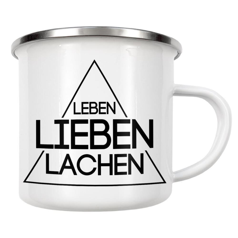 Emaille Tasse "Leben lieben lachen" artboxONE - Typografie,Schwarzweiß,Liebe