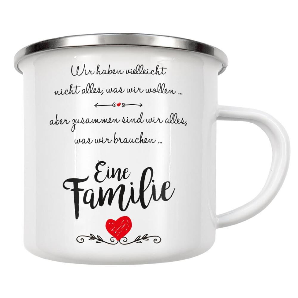 Emaille Tasse "Wir sind eine Familie" artboxONE - Typografie,Schwarzweiß