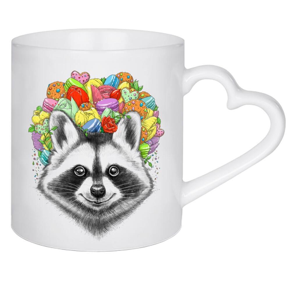 Herztasse "Raccoon with a bouquet" artboxONE - Natur,Tiere,Essen & Trinken,Festivals