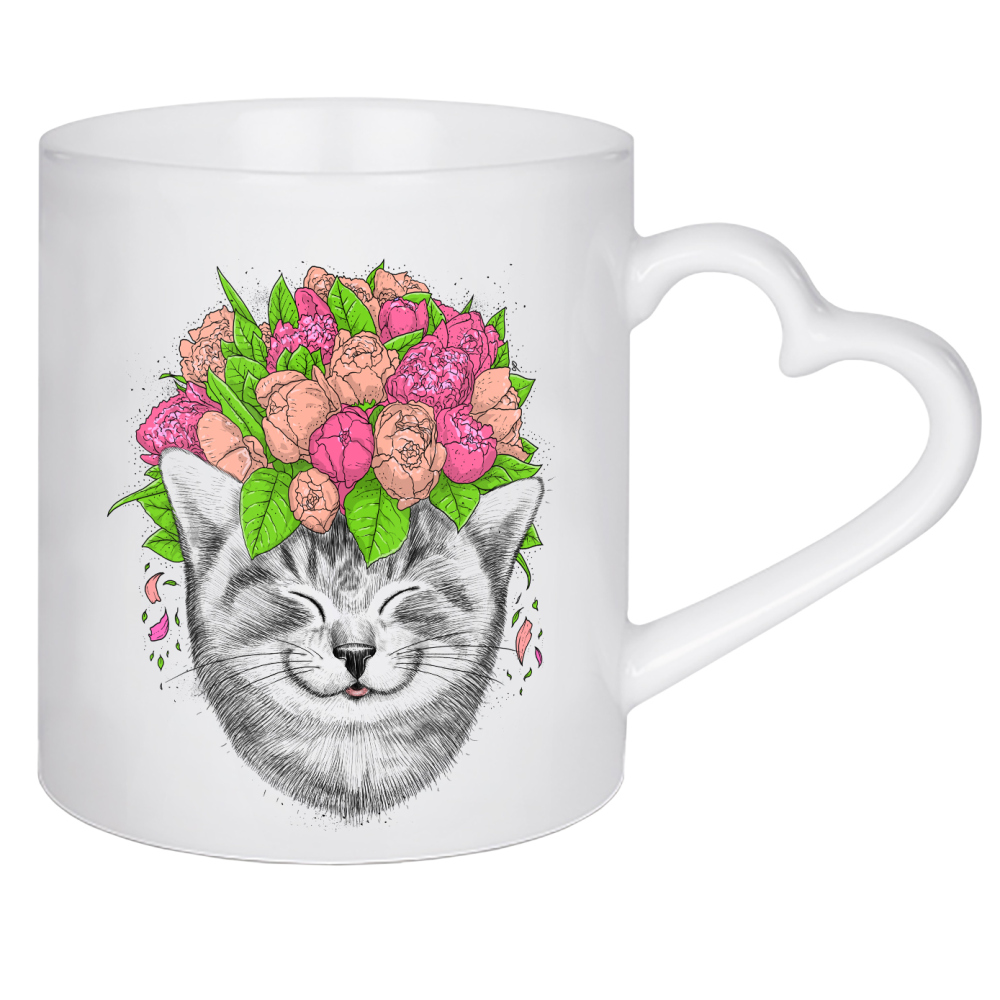 Herztasse "Cat with flowers" artboxONE - Natur,Floral,Tiere,Festivals