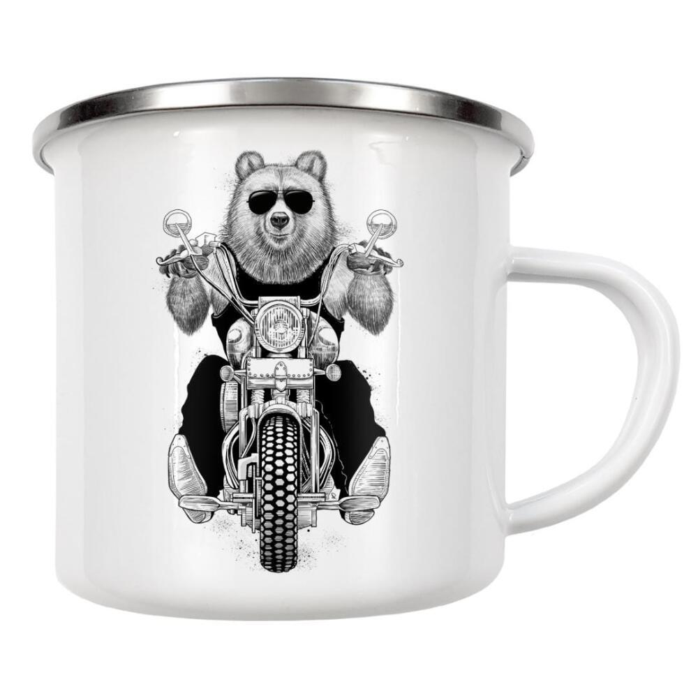 Emaille Tasse "Carefree bear" artboxONE - Natur,Sport / Motorsport,Tiere,Schwarzweiß