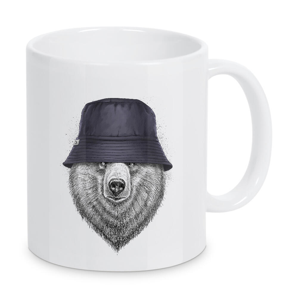 Tasse "Bear in hat" artboxONE - Natur,Tiere,Schwarzweiß,Fashion - Bär,Tier,Hut,Panama,Grafik,Digitale kunst,Bär,Waldtier,Wild,Hütte,Gefährlich,Modisch