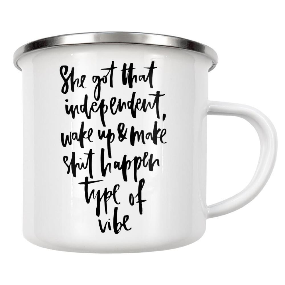 Emaille Tasse "She Got That Independent Type Of Vibe" artboxONE - Typografie,Schwarzweiß,Sport