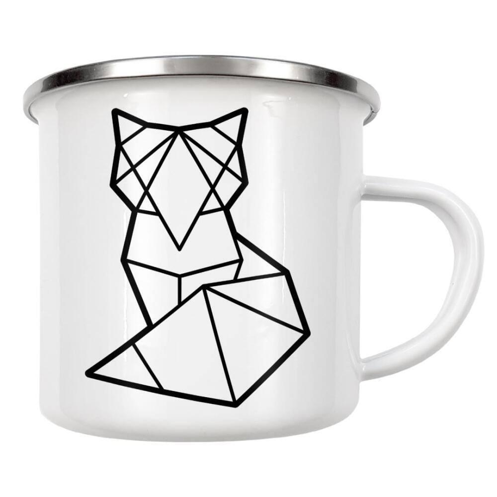 Emaille Tasse "Geometrischer Fox" artboxONE - Tiere,Schwarzweiß,Geometrie - Geometrische fox,What the fox,Fuchs,Waldtiere,Waldtier,Jagt