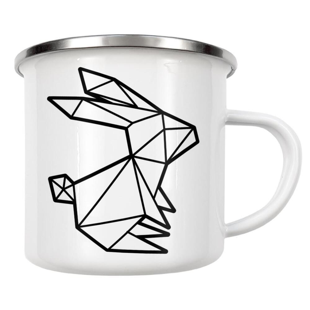 Emaille Tasse "Geometrischer Hase" artboxONE - Tiere,Schwarzweiß,Geometrie - Geometrische hase,Mümmelman,Kaninchen,Ostern,Stetz,Löffel