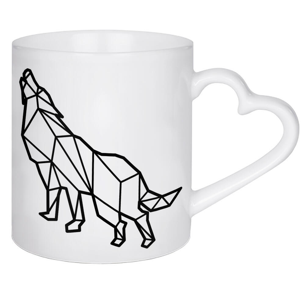 Herztasse "Geometrischer Wolf" artboxONE - Tiere,Schwarzweiß,Geometrie - Geometrische wolf,Waldtiere,Heulen,Angst,Respekt