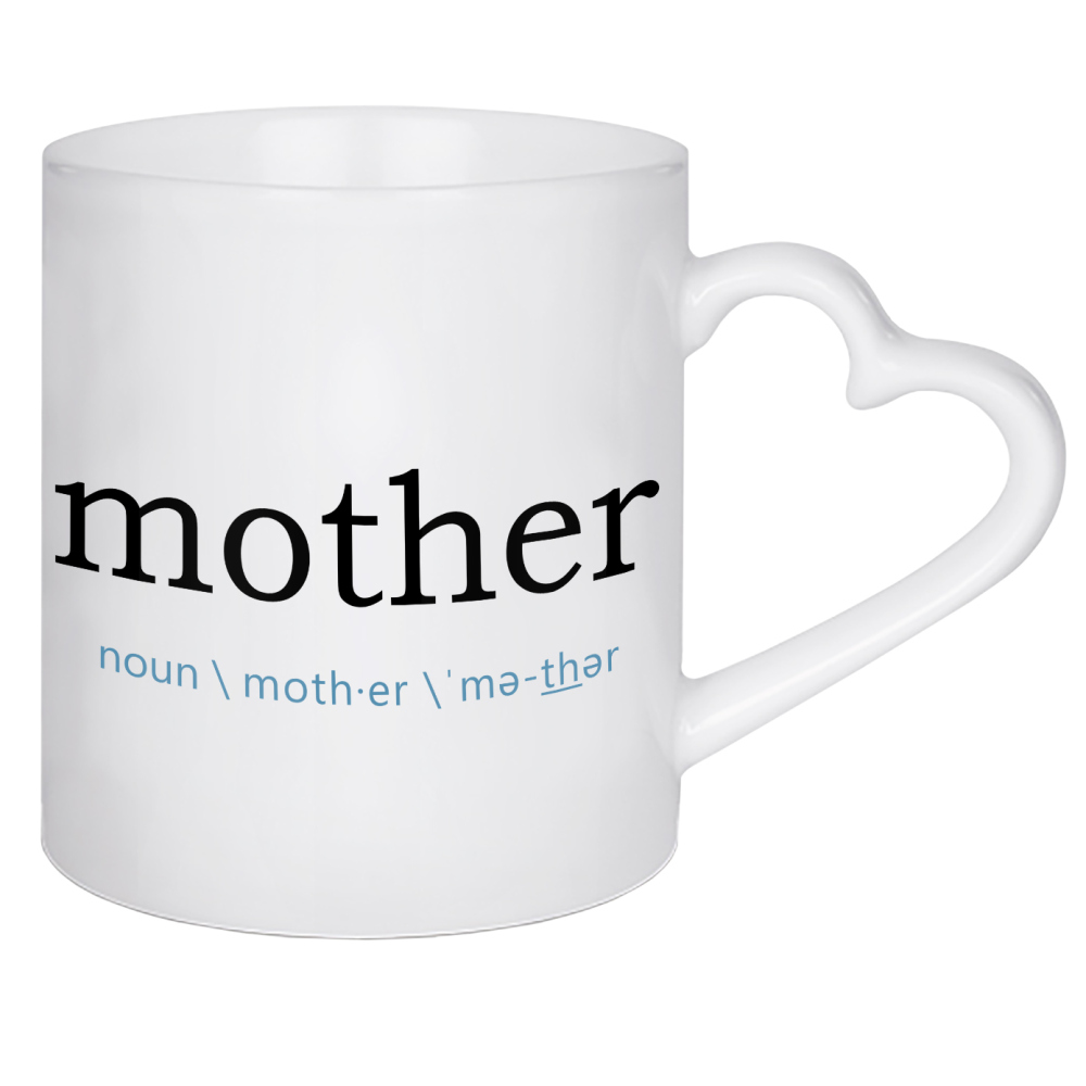 Herztasse "How to spell her" artboxONE - Typografie,Schwarzweiß - Mama,Mutti,Muttertag,Liebe,Familie,Geschenk,Mutter