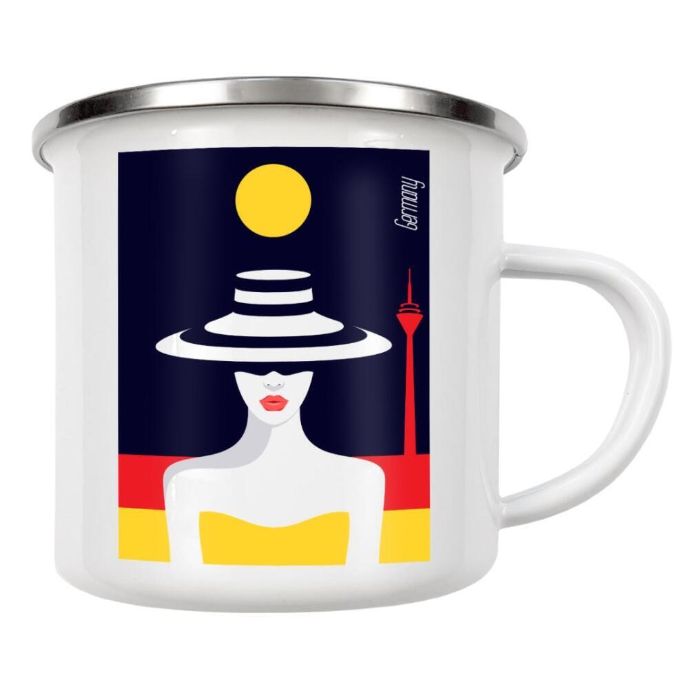 Emaille Tasse "Germany- Stylish Journey" artboxONE - Reise,Fashion,Reise / Länder - Frau,Dame,Reise,Flagge,Deutschland,Reise,Frau,Hütte,Sommer