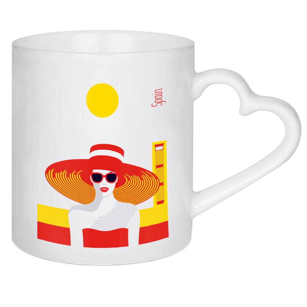 Herztasse "Spain - Stylish Journey" artboxONE - Reise,Fashion,Reise / Länder - Spanien,Madrid,Turm,Bunt,Hut,Reise,Art,Spanien,Reisen,Urlaub