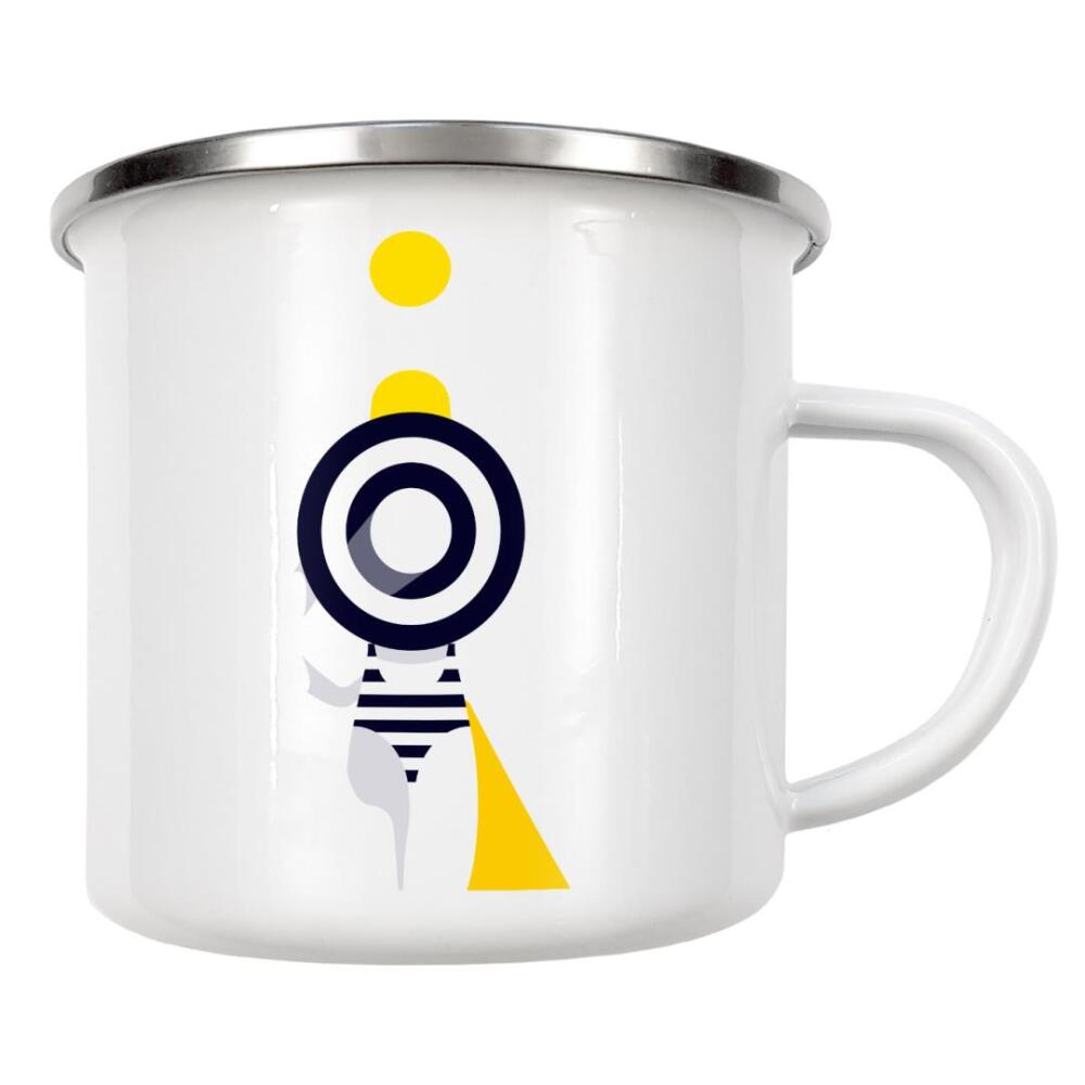 Emaille Tasse "Beach Girl" artboxONE - Fashion - Woman,See,Sea,Ocean,Hat,Fashion,Resort,Outfit,Hut,Sonne,Meer,Strand,Lifestyle