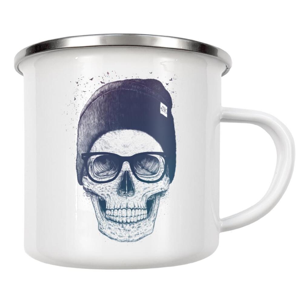 Emaille Tasse "Color skull in a hat" artboxONE - Menschen,Schwarzweiß,Fashion