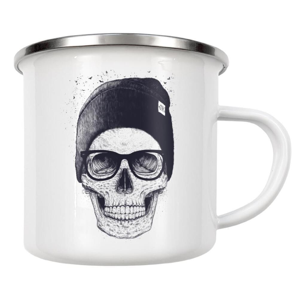 Emaille Tasse "Grey skull in a hat" artboxONE - Menschen,Schwarzweiß,Streetart