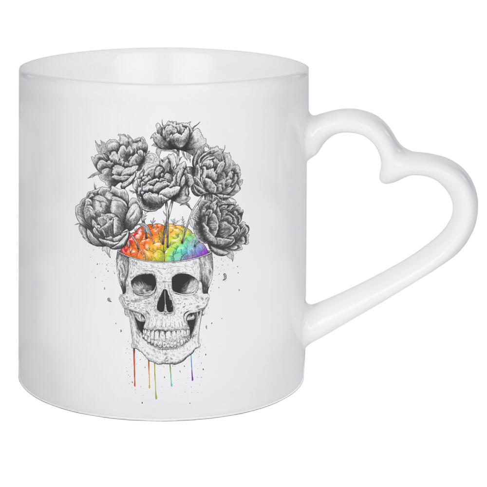 Herztasse "Skull with rainbow brain" artboxONE - Natur,Floral,Menschen,Schwarzweiß,Streetart