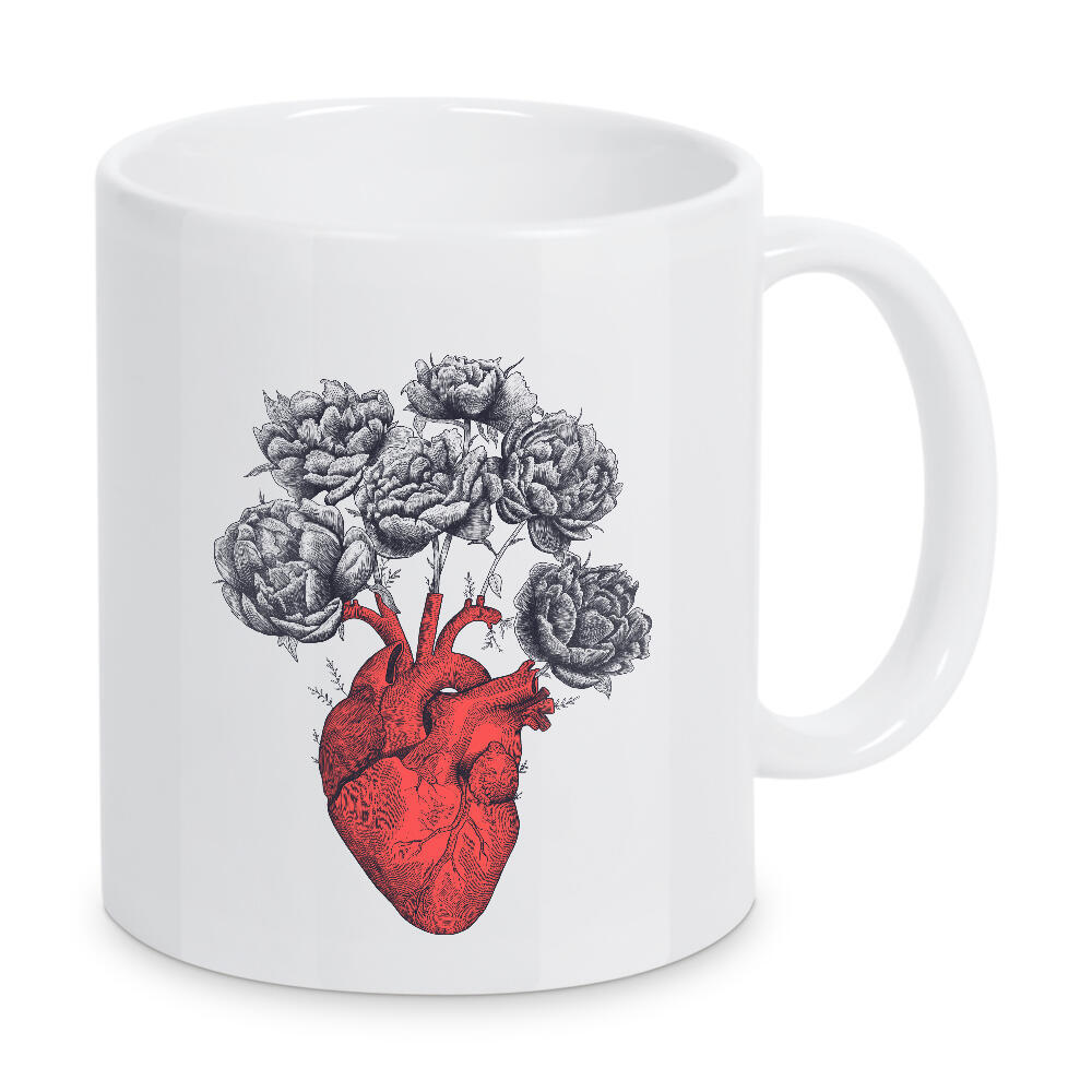 Tasse "Heart with peonies" artboxONE - Typografie,Natur,Floral,Schwarzweiß