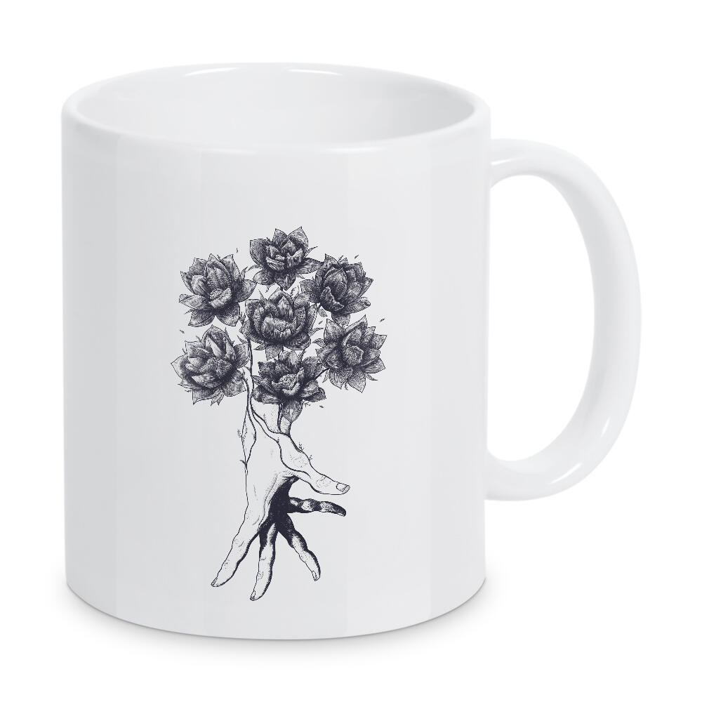 Tasse "Hand with lotuses" artboxONE - Floral,Abstrakt,Schwarzweiß