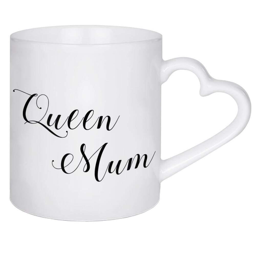 Herztasse "Queen Mum" artboxONE - Typografie,Schwarzweiß,Liebe - Mutter,Liebe,Muttertag,Familie,Mama,Mutti,Mamma,Mother,Mum,Mom,Queen,Königin